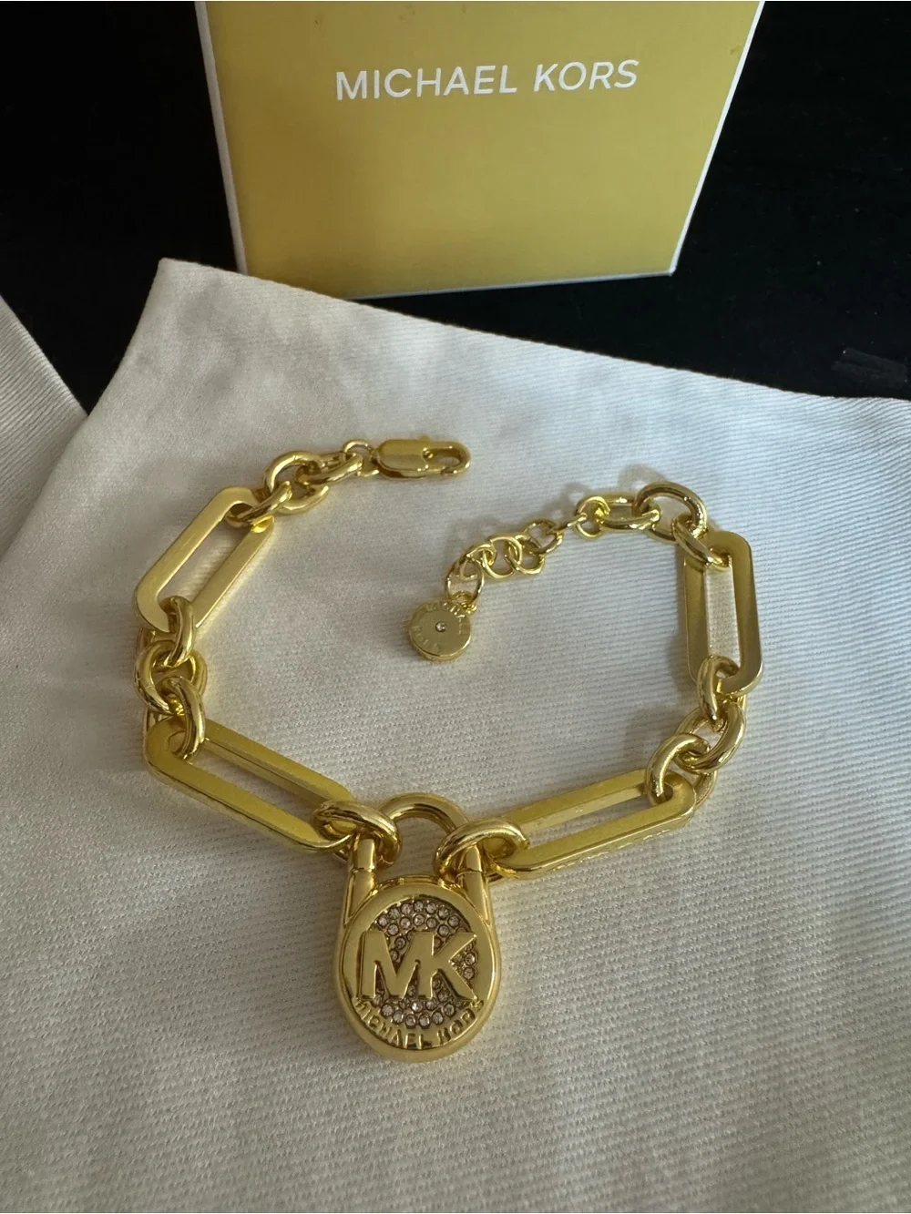 Michael Kors Gold-Tone Link Necklace with MK Pendant